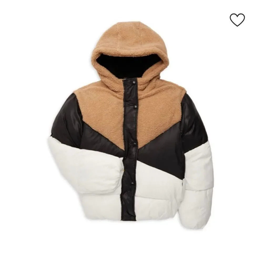 Sam Edelman Faux Sherpa Colorblock Puffer Jacket